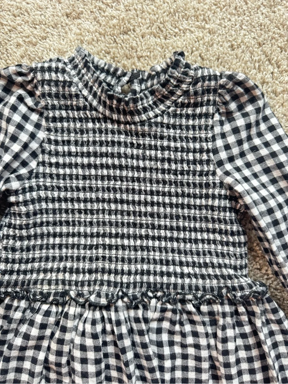 Wonder Nation Toddler Girl Gingham Dress Size 3T Black White Long Sleeve Dress